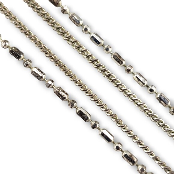 Green Cat Eye Center Silver Tone Pendant Double Strand Collar Choker Necklace - Picture 4 of 11